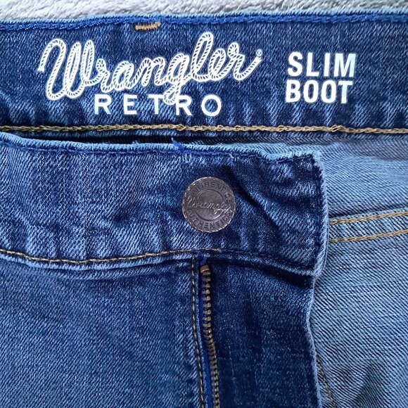 Wrangler Retro Jean Men 39x31, Tag 38x32 Slim Boot Blue Denim Western 77MWZGL - Picture 11 of 13